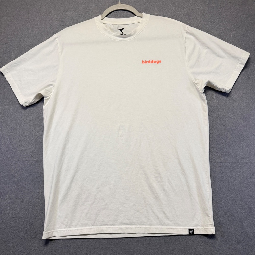 Birddogs Mens White Graphic‎ T-Shirt Large Hummingbird Paisley Back Print Logo
